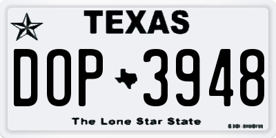 TX license plate DOP3948