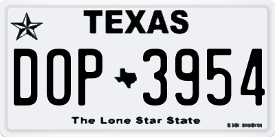 TX license plate DOP3954