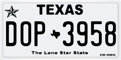 TX license plate DOP3958