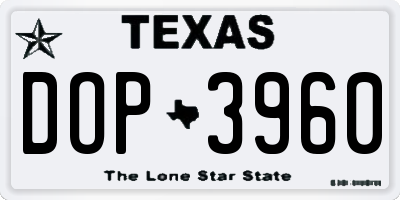 TX license plate DOP3960