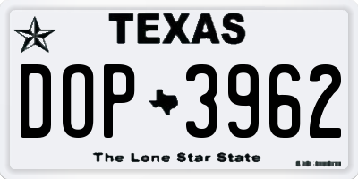 TX license plate DOP3962
