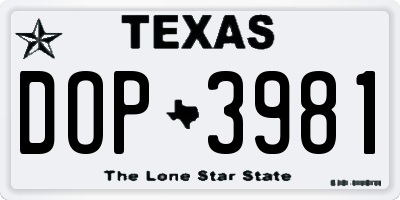 TX license plate DOP3981