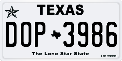 TX license plate DOP3986