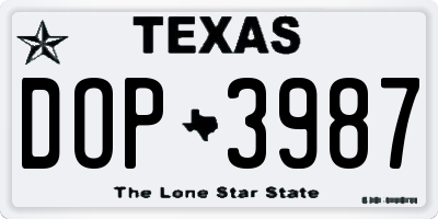 TX license plate DOP3987