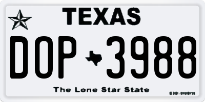 TX license plate DOP3988