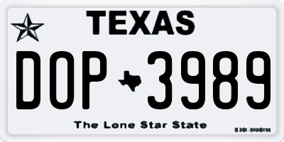 TX license plate DOP3989
