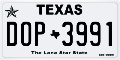 TX license plate DOP3991