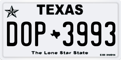 TX license plate DOP3993