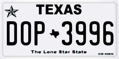 TX license plate DOP3996