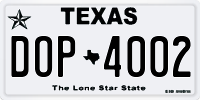TX license plate DOP4002