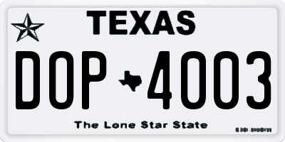 TX license plate DOP4003
