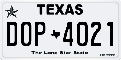 TX license plate DOP4021