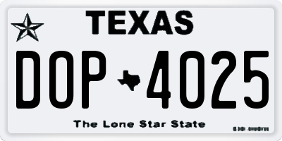 TX license plate DOP4025