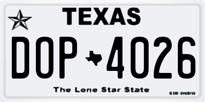 TX license plate DOP4026