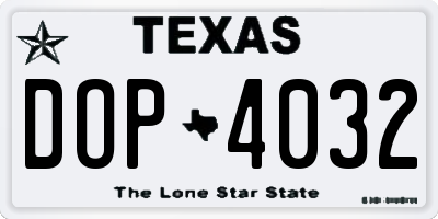 TX license plate DOP4032