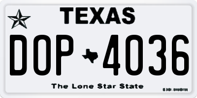 TX license plate DOP4036