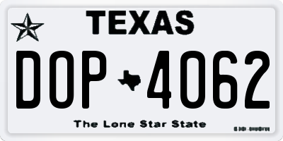 TX license plate DOP4062