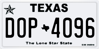 TX license plate DOP4096