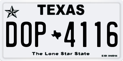 TX license plate DOP4116