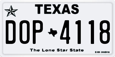 TX license plate DOP4118