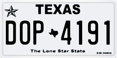 TX license plate DOP4191