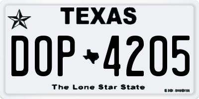 TX license plate DOP4205