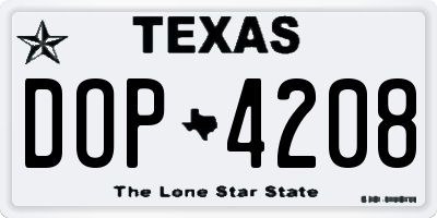 TX license plate DOP4208