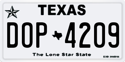 TX license plate DOP4209