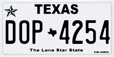 TX license plate DOP4254