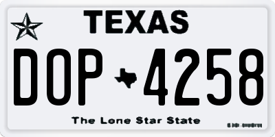 TX license plate DOP4258