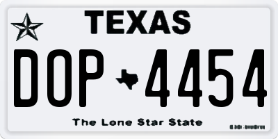 TX license plate DOP4454