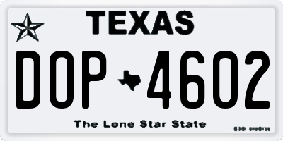 TX license plate DOP4602