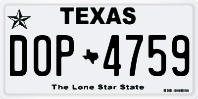 TX license plate DOP4759