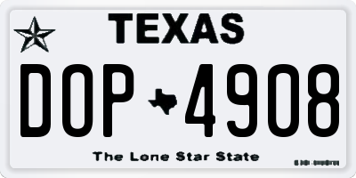 TX license plate DOP4908