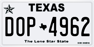 TX license plate DOP4962