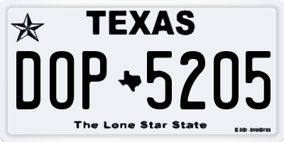 TX license plate DOP5205