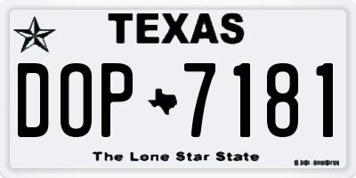 TX license plate DOP7181