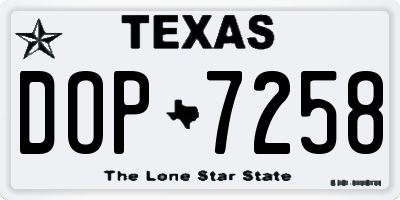 TX license plate DOP7258