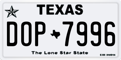 TX license plate DOP7996
