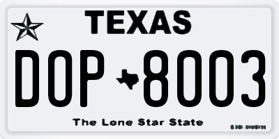 TX license plate DOP8003