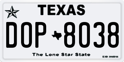 TX license plate DOP8038