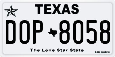 TX license plate DOP8058