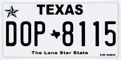 TX license plate DOP8115