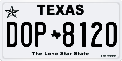 TX license plate DOP8120