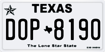 TX license plate DOP8190