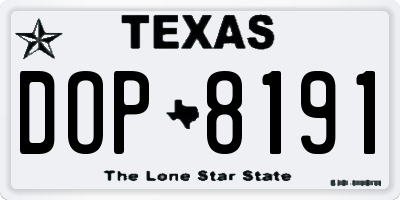 TX license plate DOP8191