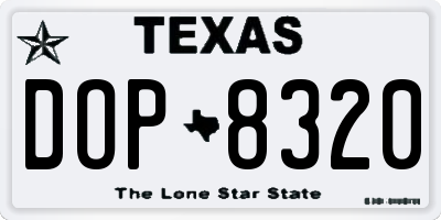 TX license plate DOP8320