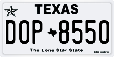 TX license plate DOP8550