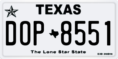 TX license plate DOP8551