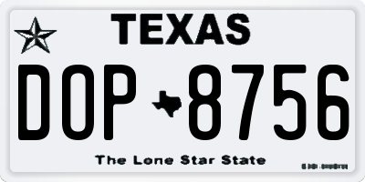TX license plate DOP8756